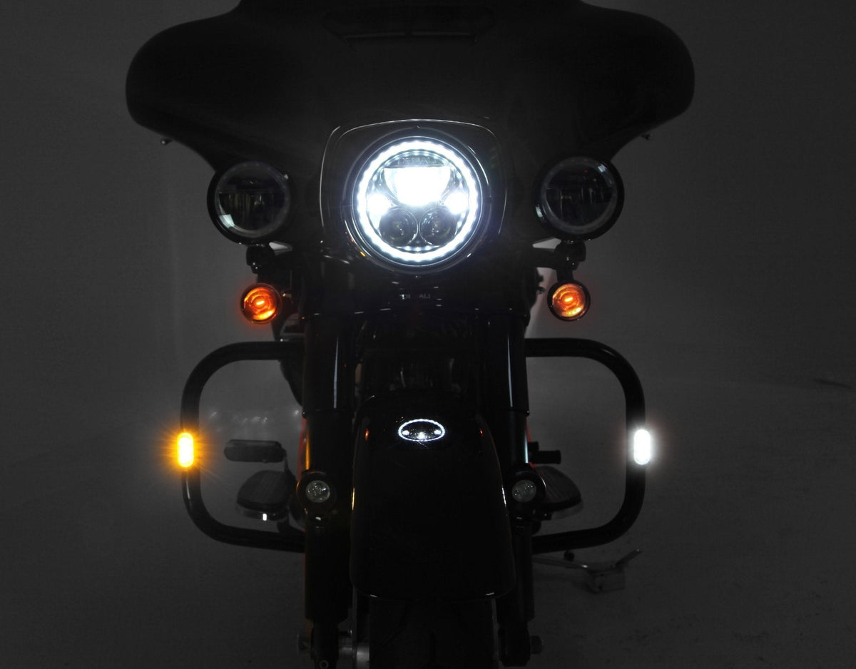 T3-Front-Switchback-LED-Blinkergehäuse mit V-Twin-Motorschutzbügelhalterung