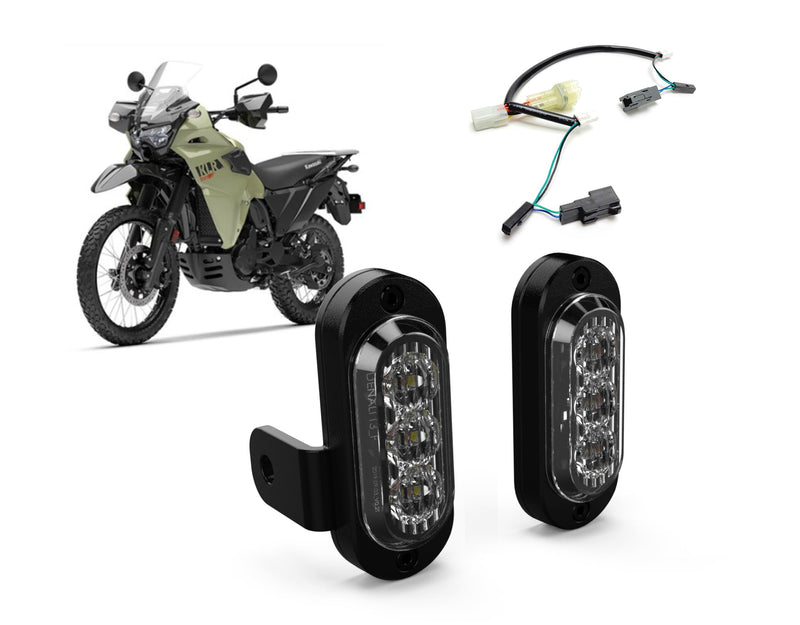 Kit indicatori di direzione T3 plug-and-play con montaggio sulla forcella per Kawasaki KLR650